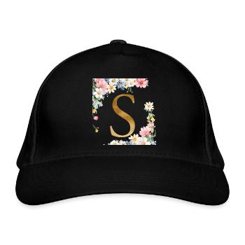S Monogramme, Floral, Personnalisable - Casquette classique bio - noir - Devant