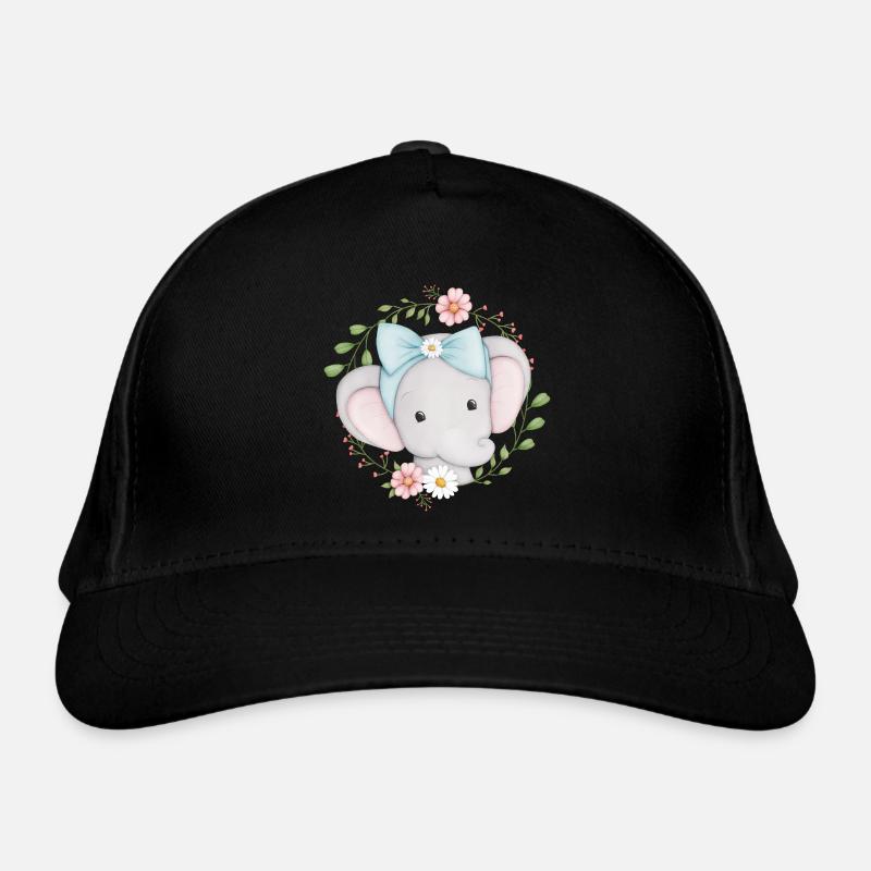 petit éléphant mignon dans une couronne de fleurs Casquette classique bio