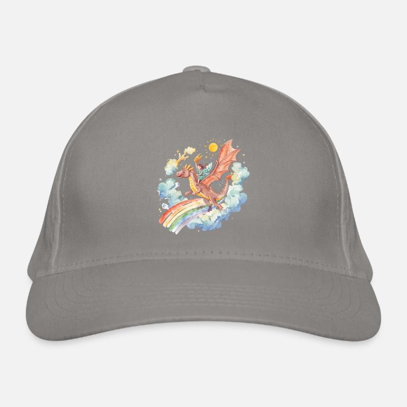 Mädchen mit Drachen und Regenbogen Bio-Baseballkappe