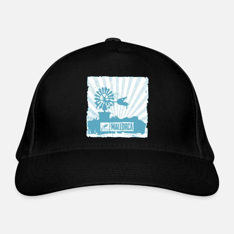 Mallorca Windmill and Design - Organic Baseball Cap - black