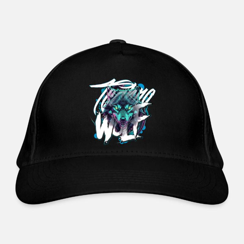 Neon Techno Wolf Head–Rave Wolf Bio-Baseballkappe
