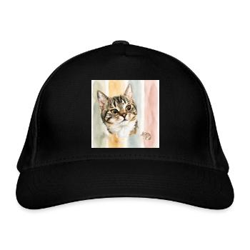 Pastellkatze Aquarellstreifen Katze Maus - Bio-Baseballkappe - Schwarz - Vorne