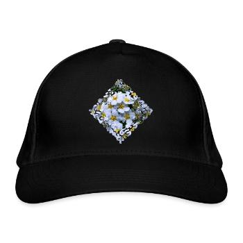 Weiße Blüten - Bio-Baseballkappe - Schwarz - Vorne