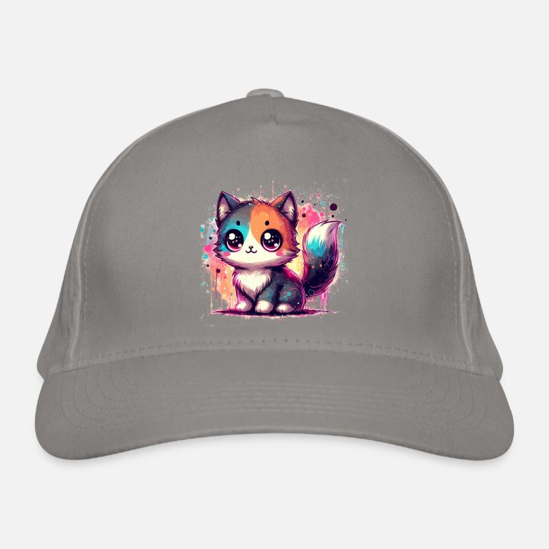 Chibi chat bicolore aquarelle éclaboussure Casquette classique bio