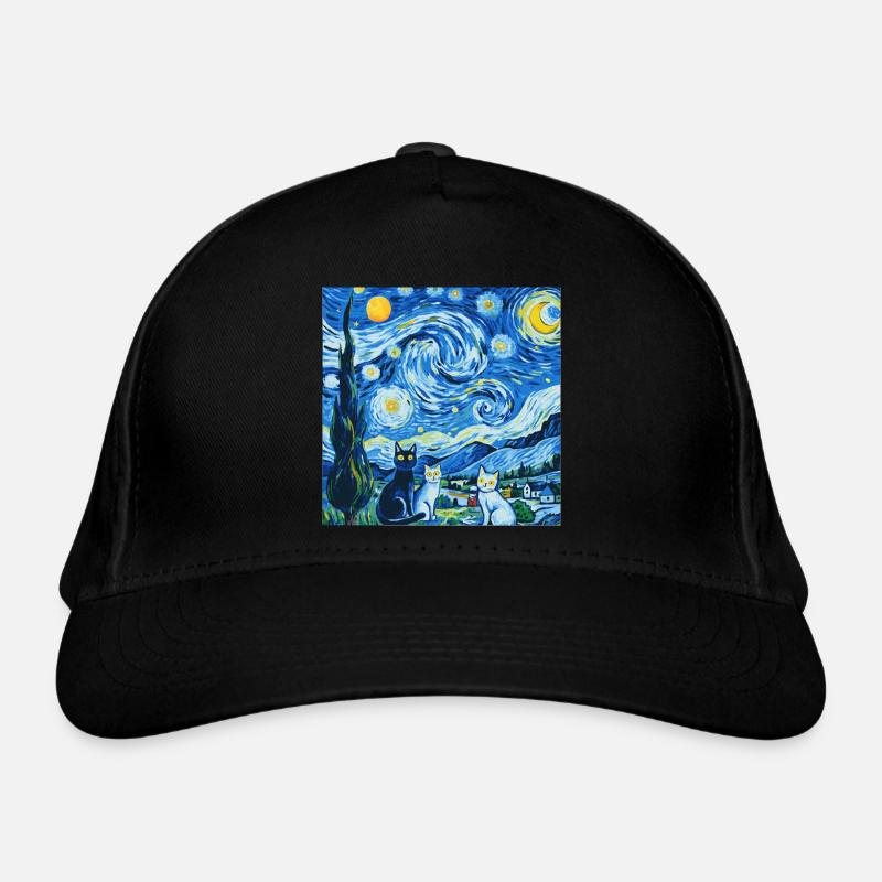 Cats Version Painting Van Gogh Starry Night Organic Baseball Cap