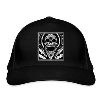 Black and white skull mechanical star - Organic Baseball Cap - black - Front