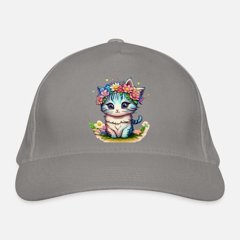 Kätzchen mit Blumenkranz Bio-Baseballkappe