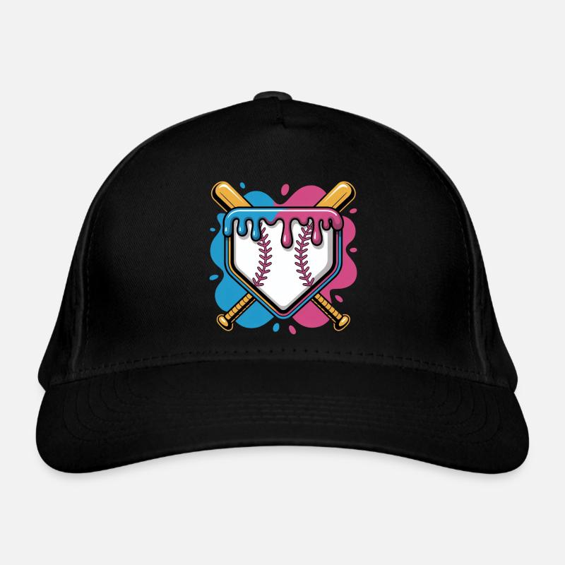 Baseball Home Plate Pink Blau Gekreuzte Schlaeger Bio-Baseballkappe