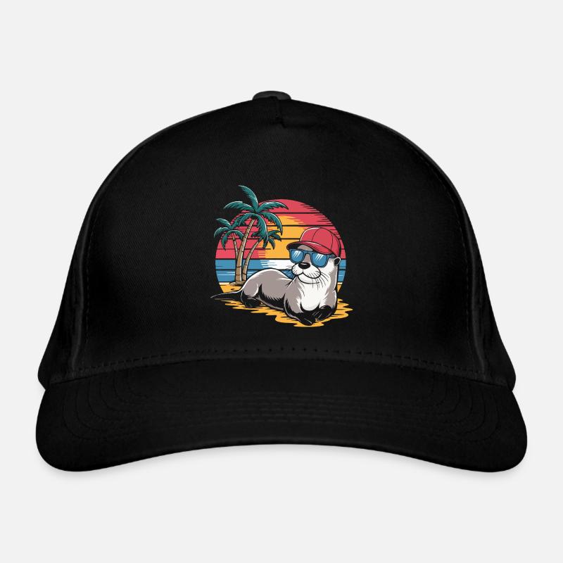 Loutre avec lunettes de soleil et casquette de baseball sur la plage Casquette classique bio