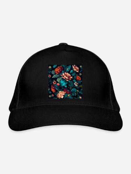 Botanicals Flower Pattern - Organic Baseball Cap - black