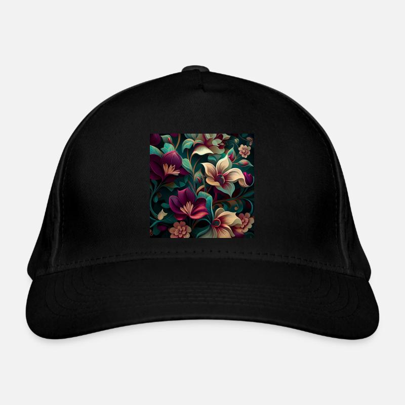 Botanicals Flower Pattern - Organic Baseball Cap - black