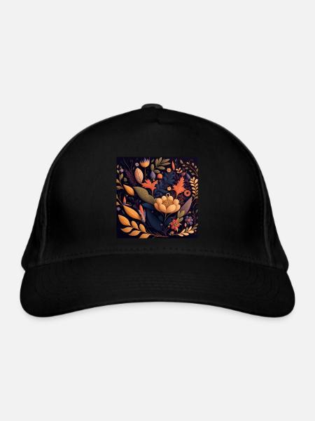 Botanicals Flower Pattern - Organic Baseball Cap - black