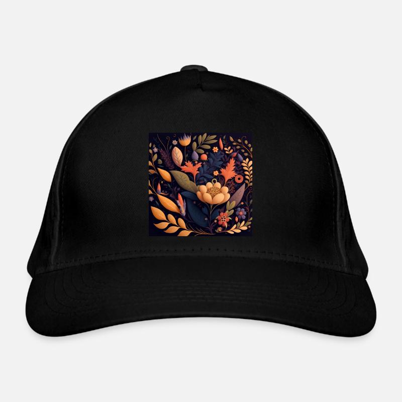 Botanicals Flower Pattern - Organic Baseball Cap - black