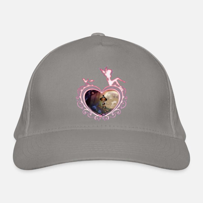 Cute little witch flying with a broom Organic Baseball Cap