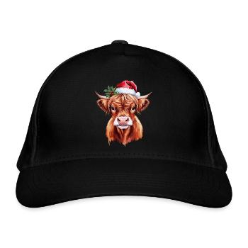Weihnachts Kuh, Highland, Hochlandrind - Bio-Baseballkappe - Schwarz - Vorne