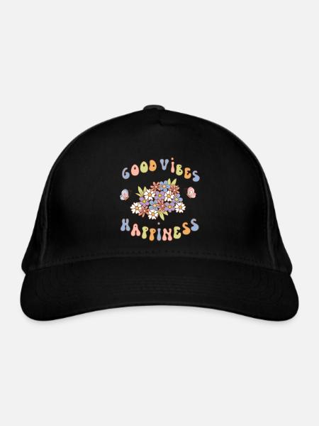 Good vibes and happiness - Organic Baseball Cap - black - Front