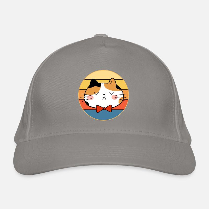 Drôle mignon Kawaii chat visage rétro coucher de soleil Casquette classique bio