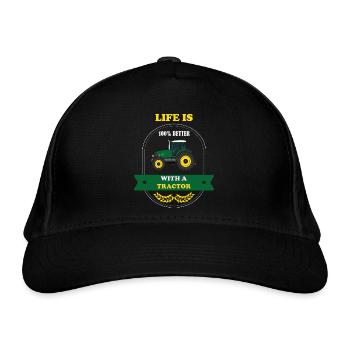 Life is 100% better with a tractor - Bauer Trecker - Bio-Baseballkappe - Schwarz - Vorne