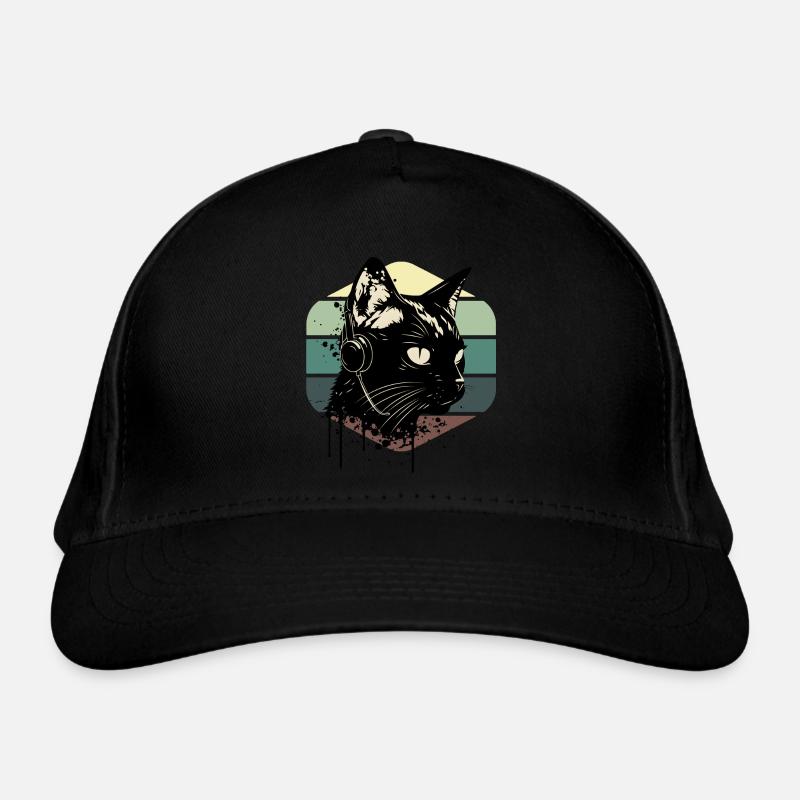 Kopfhörer mit Katze | Katze trägt Kopfhörer Bio-Baseballkappe