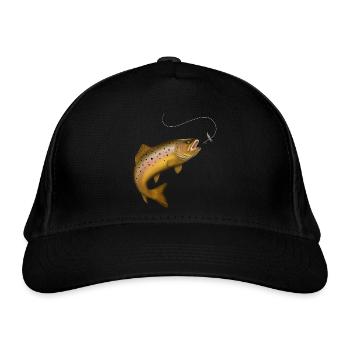 Truite brune, truite, poisson, pêche à la mouche - Casquette classique bio - noir - Devant