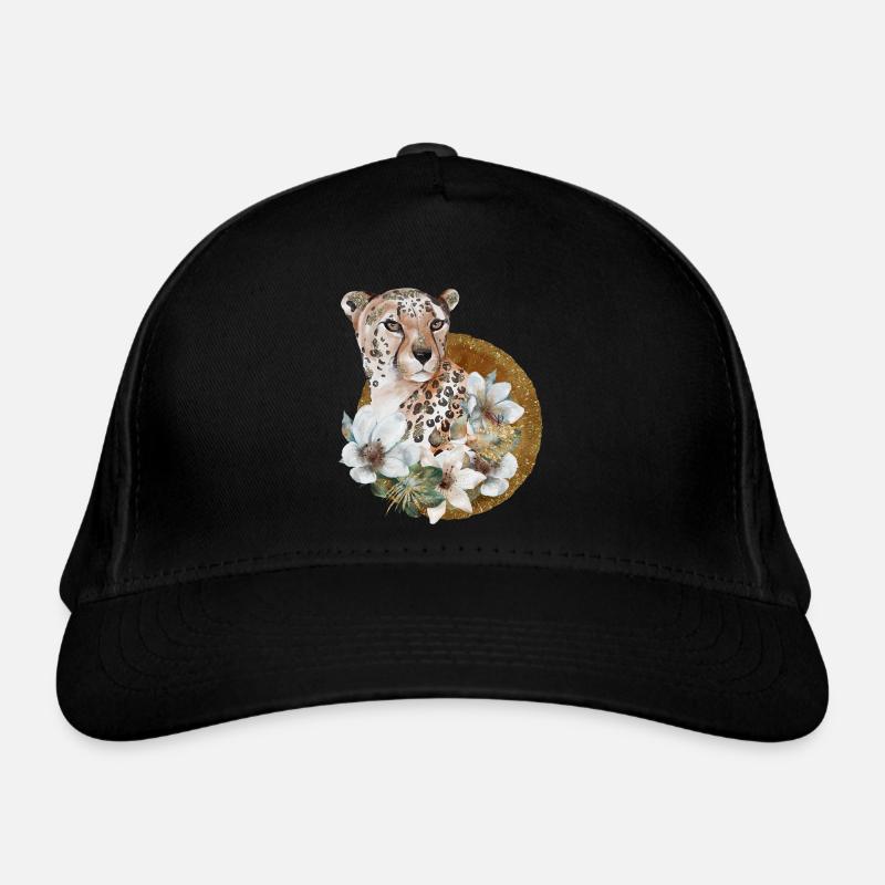 Leopard mit Gold und Blüten Bio-Baseballkappe
