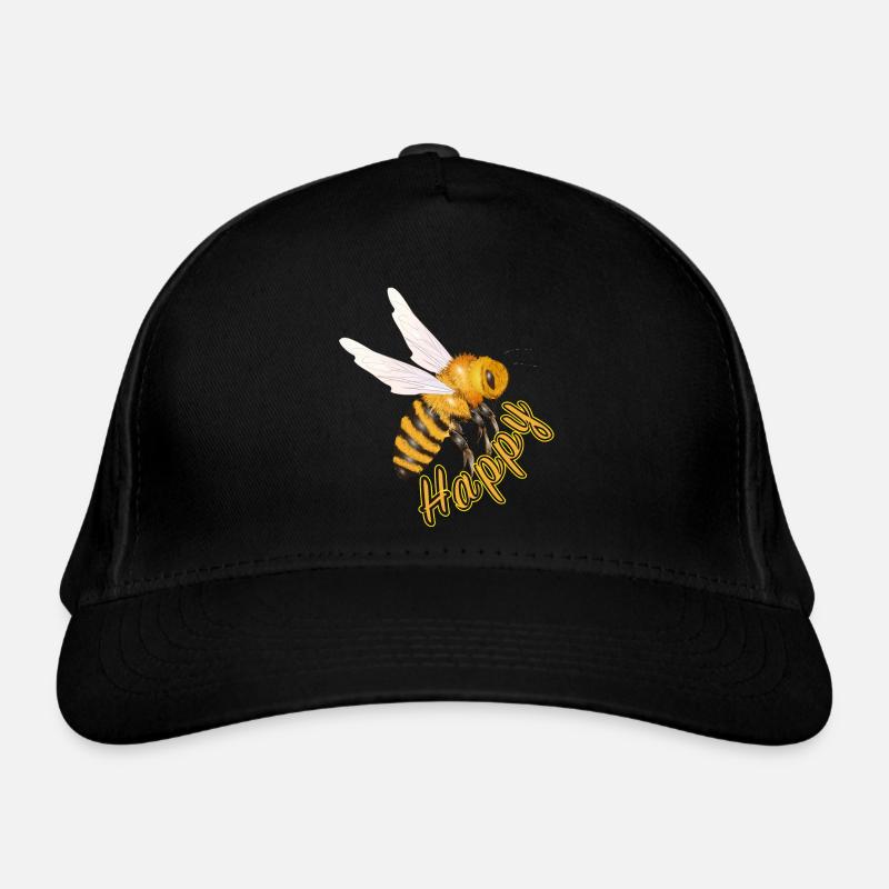 jaune Happy lettrage avec abeille dessinée à la main Casquette classique bio