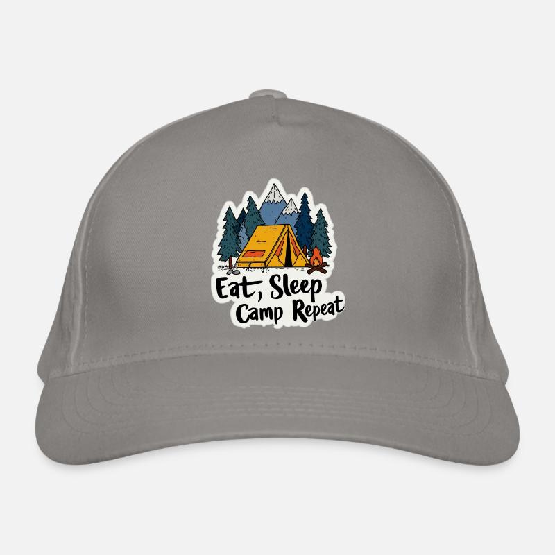Camping Spruch Eat Sleep Camp Repeat Camper Outdoo Organic Baseball Cap