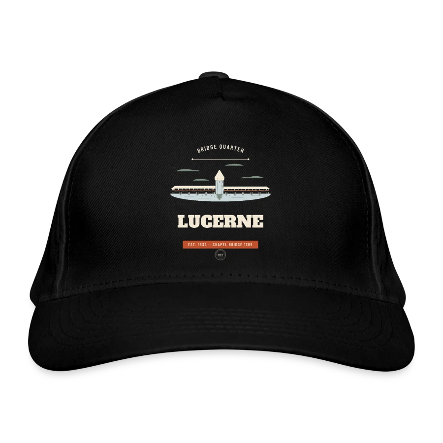 Lucerne-märke på en organic baseball cap, black