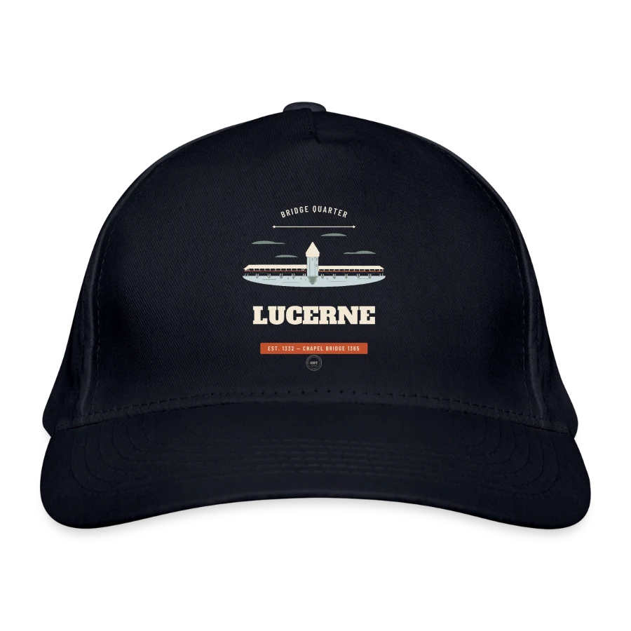 Lucerne badge on a organic baseball cap, navy