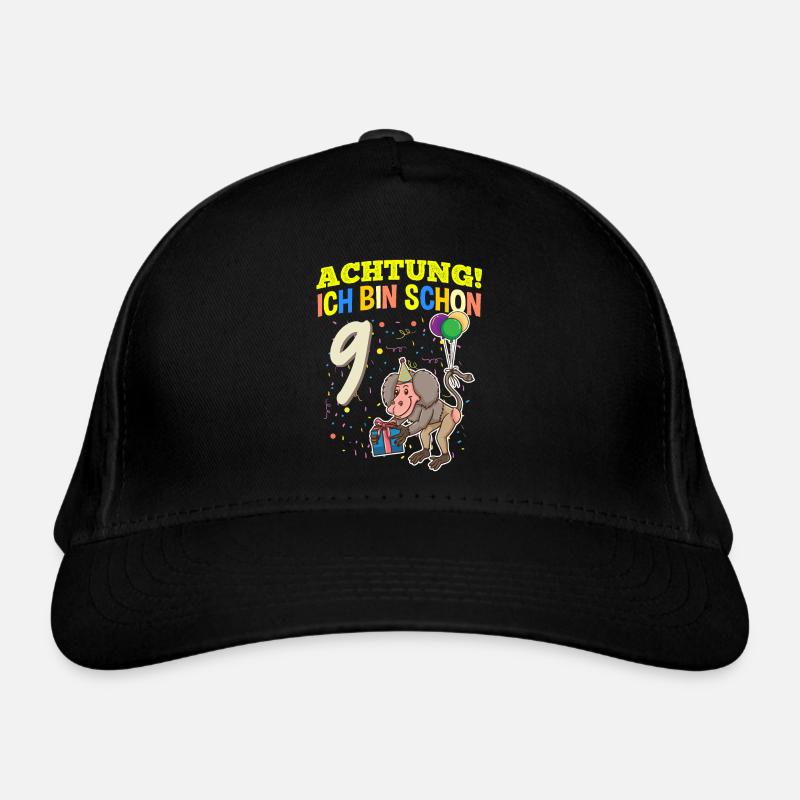 Achtung Ich Bin Schon 9 Tier Geburtstag Pavian Bio-Baseballkappe
