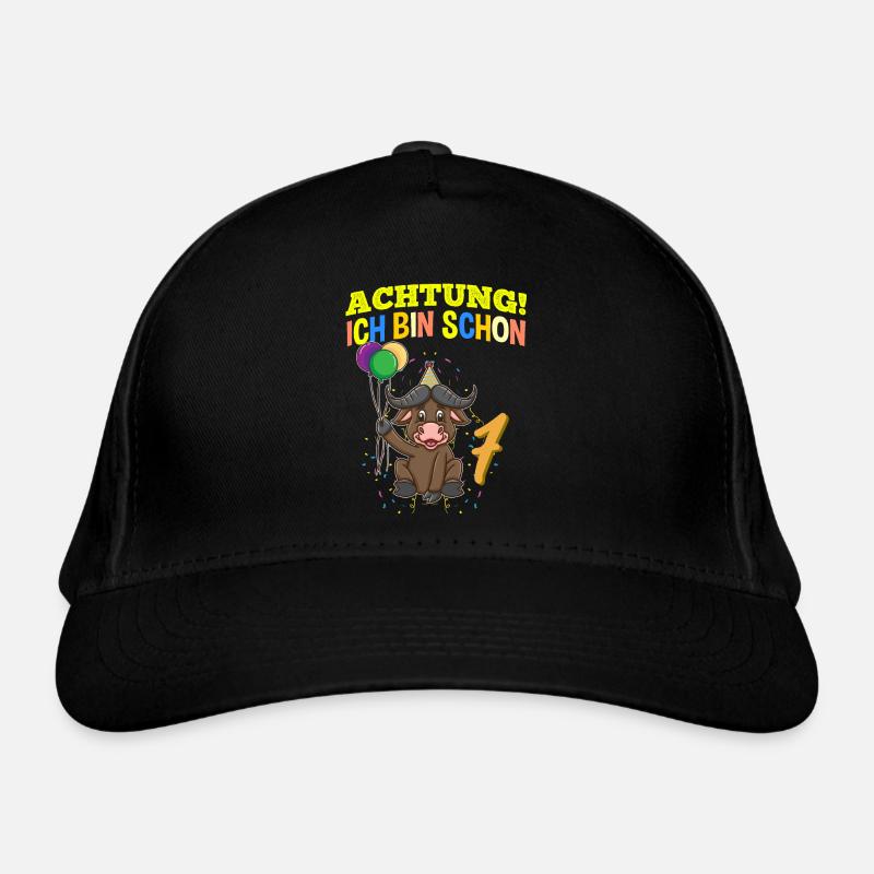 Achtung Ich Bin Schon 7 Geburtstag Büffel Bison Bio-Baseballkappe