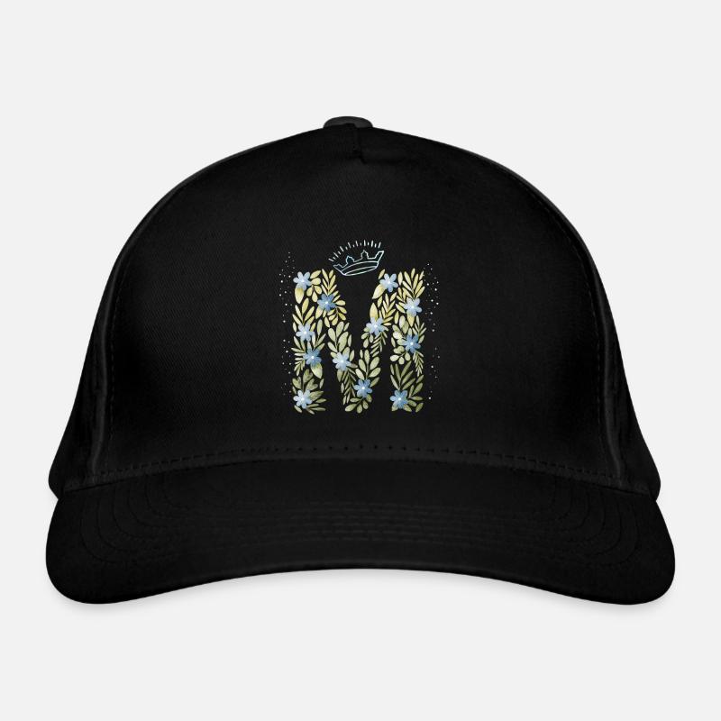 Monogram letter M with crown, floral ornament Organic Baseball Cap