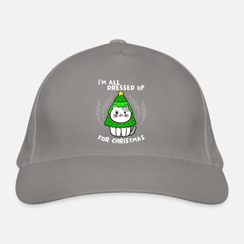 Funny cat with Christmas tree, Xma's saying Organic Baseball Cap