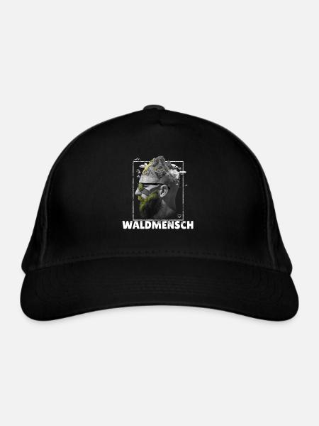 Waldmensch Spruch mit Wald, Natur und Berge Motive - Bio-Baseballkappe - Schwarz - Vorne