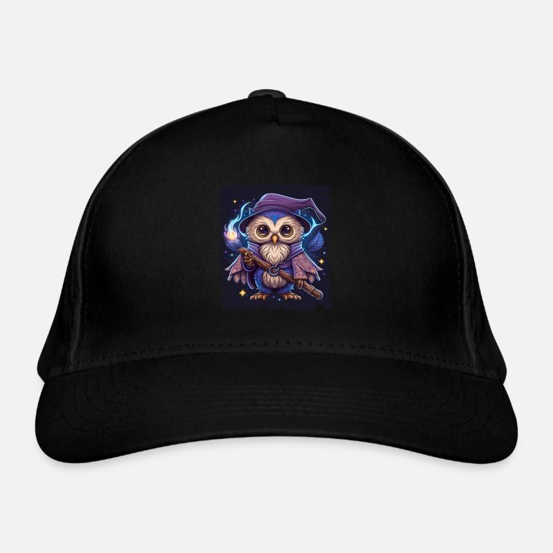 Niedliche Eule als Zauberer für einen Eulen Fans Bio-Baseballkappe