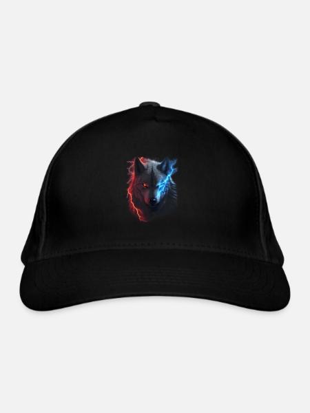 Roter und blauer Blitzwolf - Bio-Baseballkappe - Schwarz - Vorne