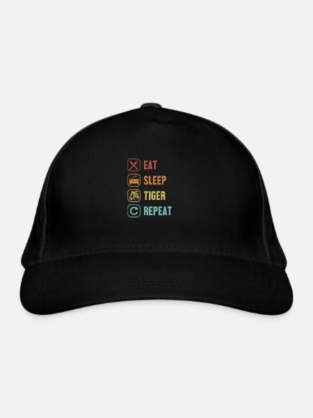 Eat Sleep Tiger Repeat Wildkatze Raubkatze - Bio-Baseballkappe - Schwarz - Vorne