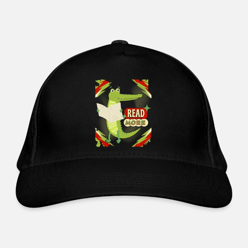 Funny Crocodile, Reading, Book, Newspaper Saying Organic Baseball Cap