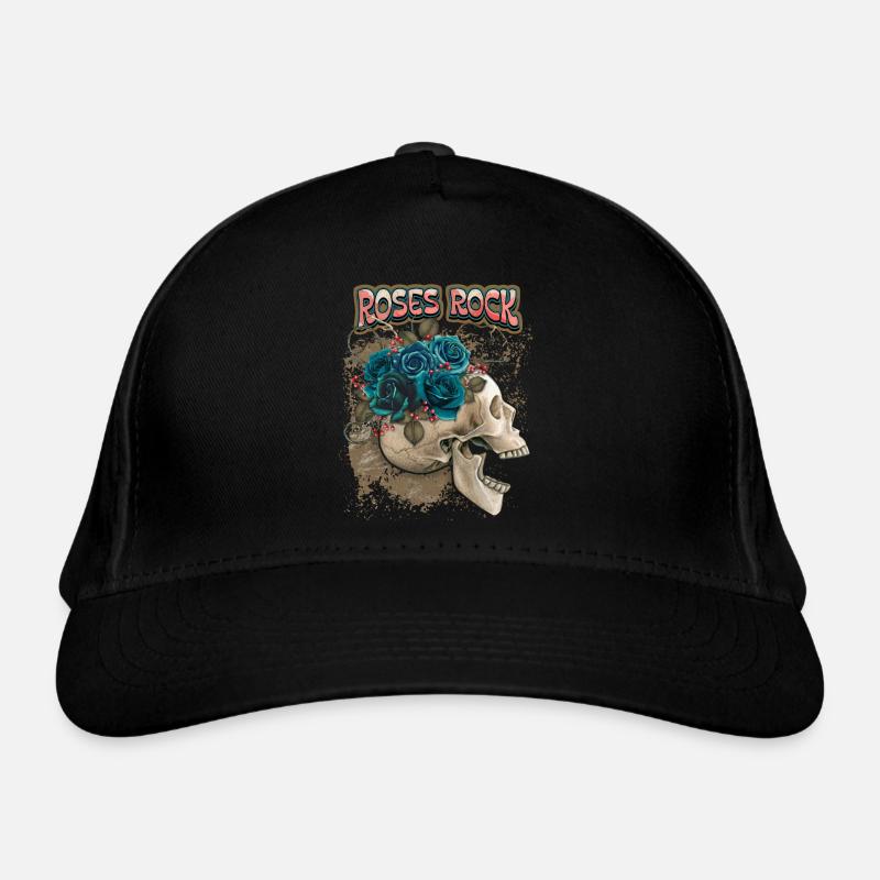 Crâne, crâne avec des roses noires, disant - Casquette classique bio - noir
