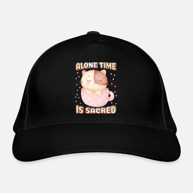 Introvert, cute cat in coffee cup, saying Organic Baseball Cap
