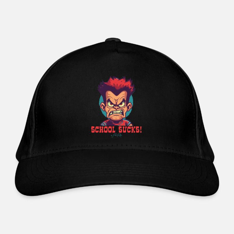 Cartoon thug guy student says: School is crap Organic Baseball Cap