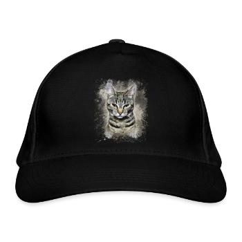 Getigerte Katze Aquarell, niedliches Katzenmotiv - Bio-Baseballkappe - Schwarz - Vorne