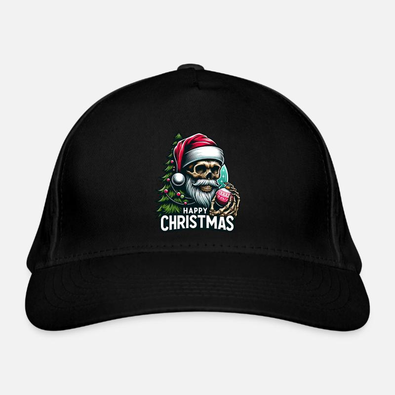 Weihnachtsmann Skull mit Christbaumkugel Bio-Baseballkappe