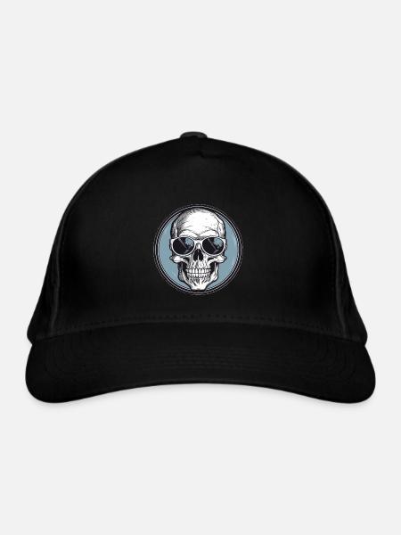 Schädel mit Sonnenbrille, Totenkopf, Skelett - Bio-Baseballkappe - Schwarz - Vorne