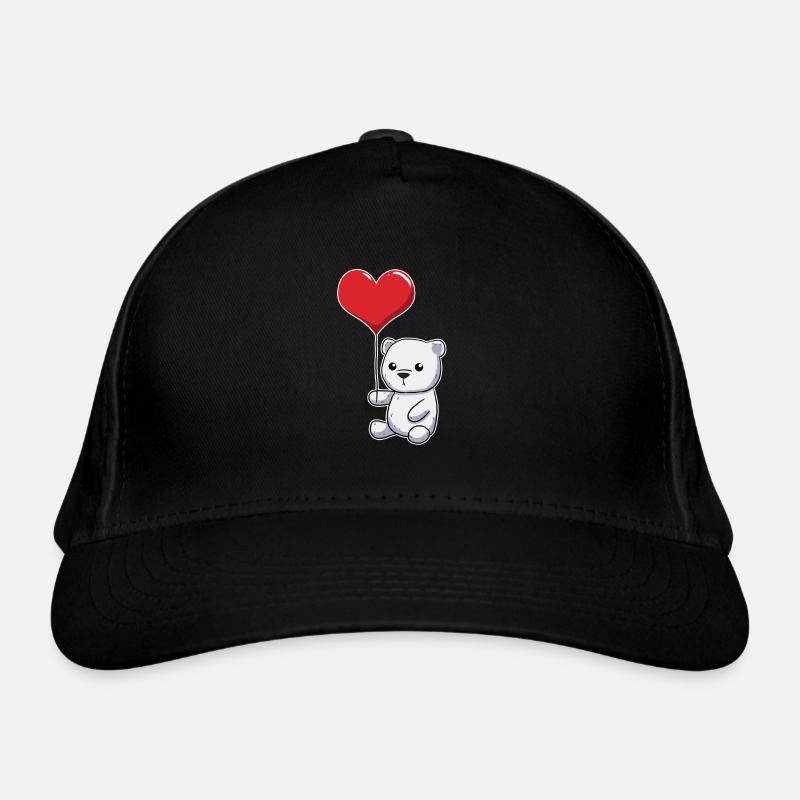 Polar Bear With Heart Balloon - Organic Baseball Cap - black