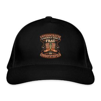 Unterschätze Niemals Frau Cowboystiefel Linedance - Bio-Baseballkappe - Schwarz - Vorne