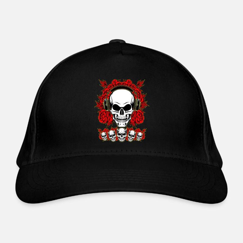 Human Skull hört da Music über Kopfhörer Bio-Baseballkappe