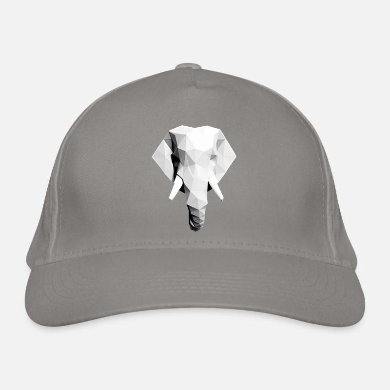 Polygon Design Elefant Tierkopf schwarz weiß Bio-Baseballkappe