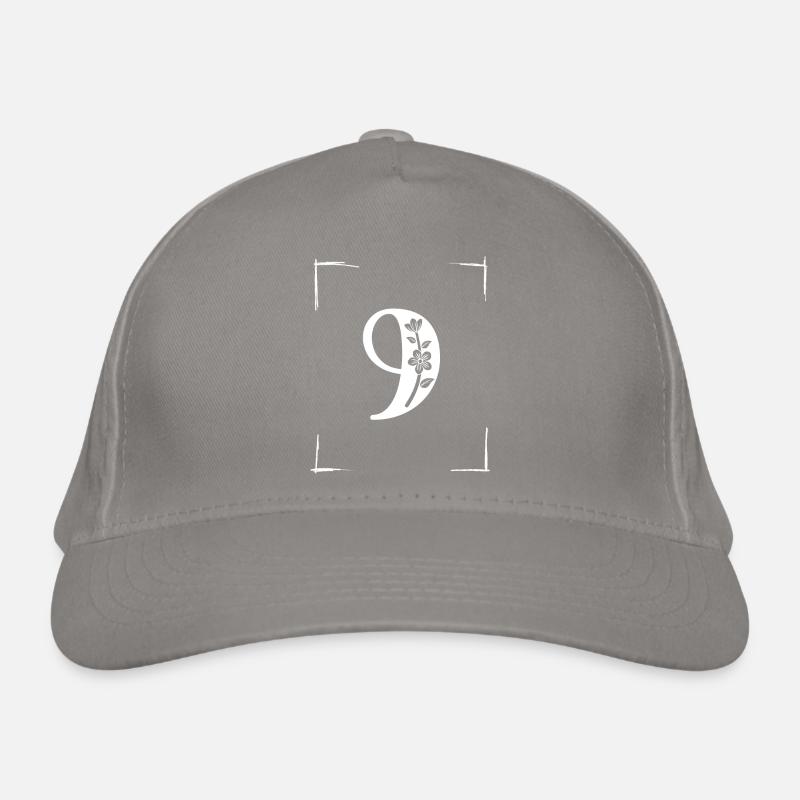 number 9 initial Organic Baseball Cap