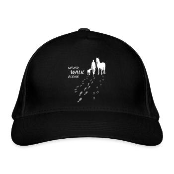 Never walk alone - Hund Pferd Reiter, Backprint - Bio-Baseballkappe - Schwarz - Vorne